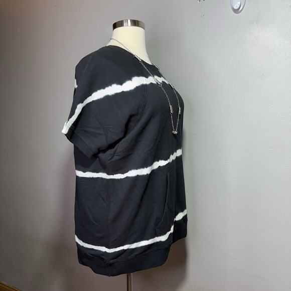 Mono B Top Tie-Dye Short Sleeve Crewneck Black White 1XL Cotton Kangaroo Pocket - Picture 4 of 8